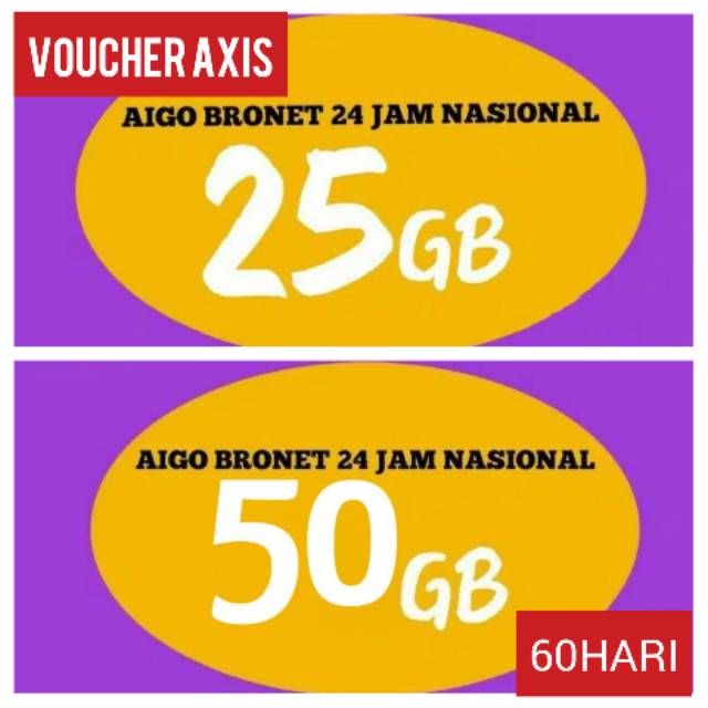 AXIS VOUCHER AIGO ( Voucher 25GB & 50GB All 24Jam Nasional ) 60 HARI   (22)