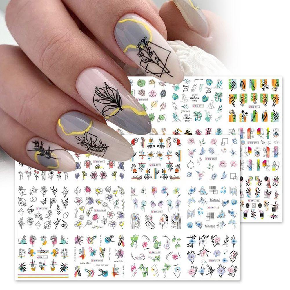 Preva Stiker Kuku Manicure DIY 12in1bunga Perekat Decals Tema Musim Panas Cat Air