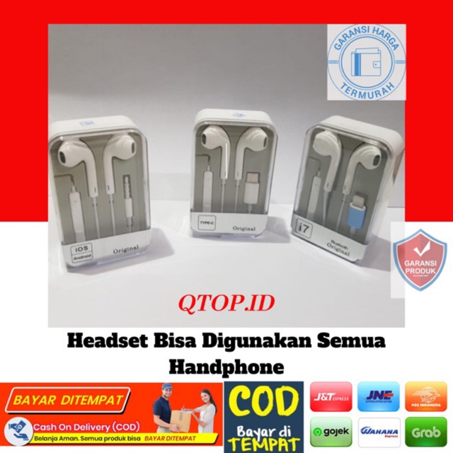 Earphone in-ear untuk iPhone Android Universal (3.5mm / Type-C / Lightning)