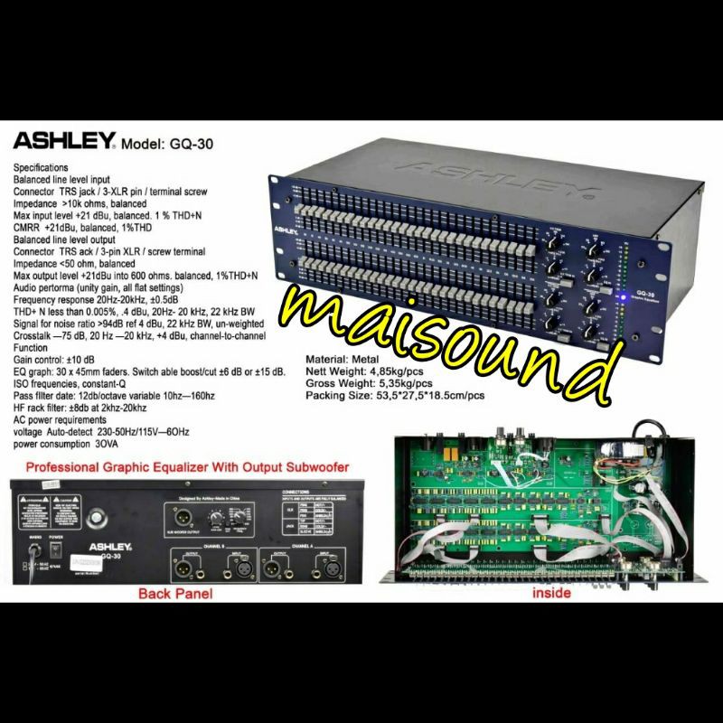 EQUALIZER ASHLEY GQ 30 EQUALISER ASHLEY GQ30 ORIGINAL EQ 3U TIPE GQ30