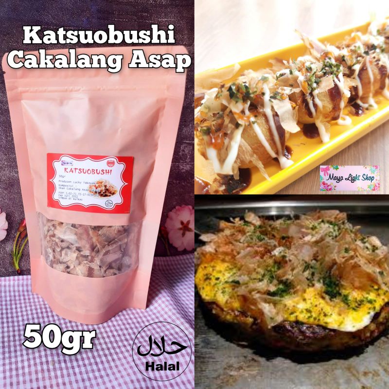 Katsuobushi cakalang asap 25gr 50gr ikan cakalang taburan takoyaki okonomiyaki fish flakes abon ikan