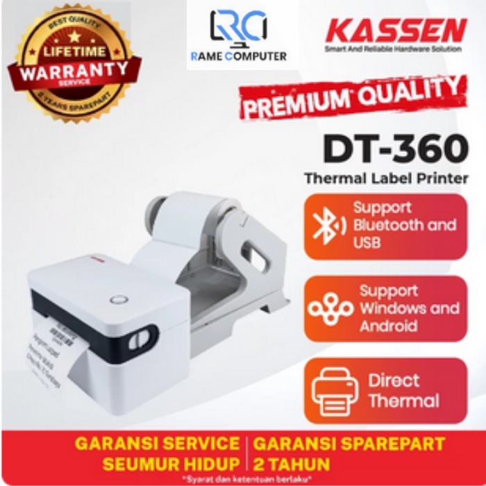 KASSEN DT-360 PRINTER BARCODE STICKER 80 CETAK THERMAL (USB+BLUETOOTH)