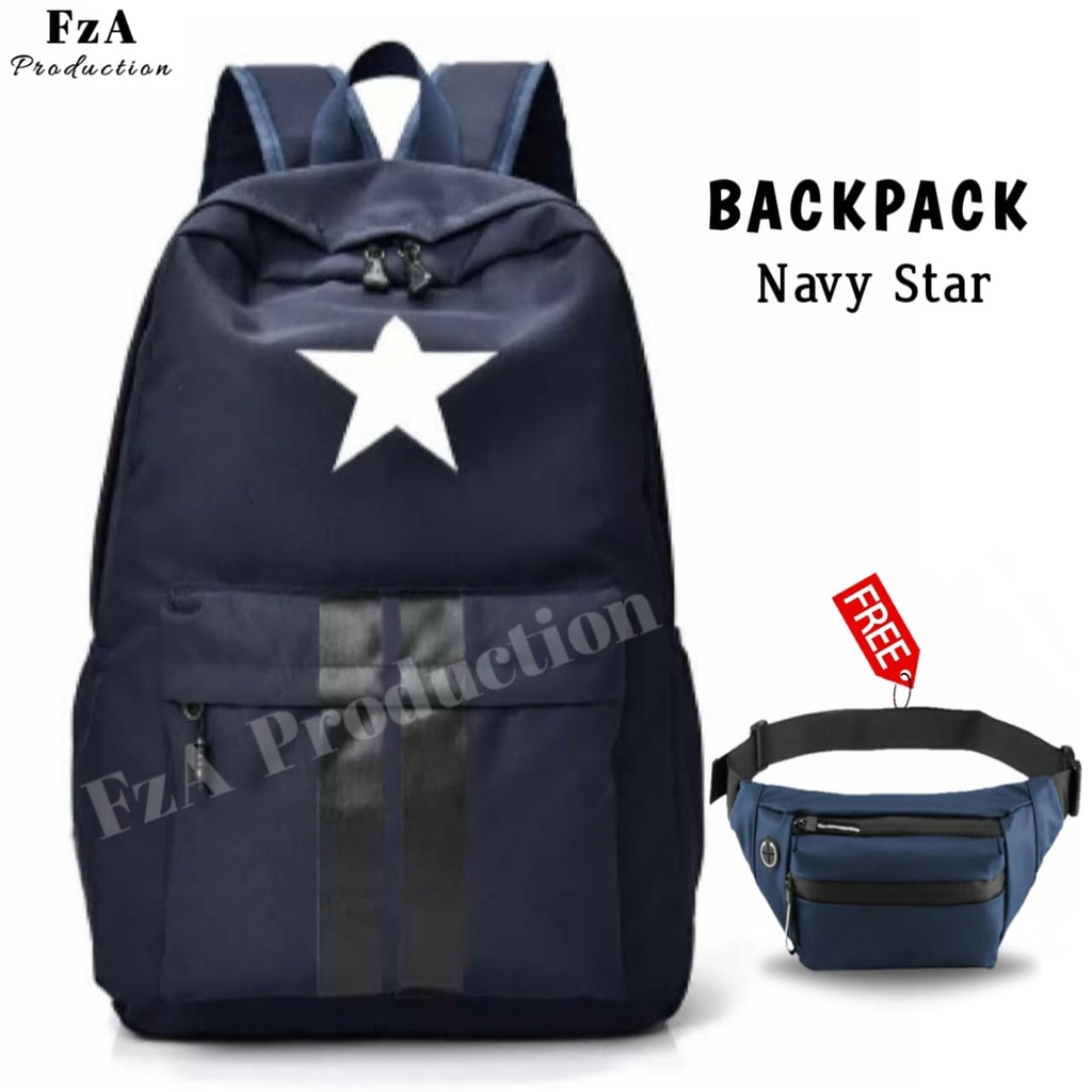 Tas Ransel Gendong Laptop Distro Sekolah Kuliah Pria Wanita Black Murah Original GRATIS Tas Slempang Sporty