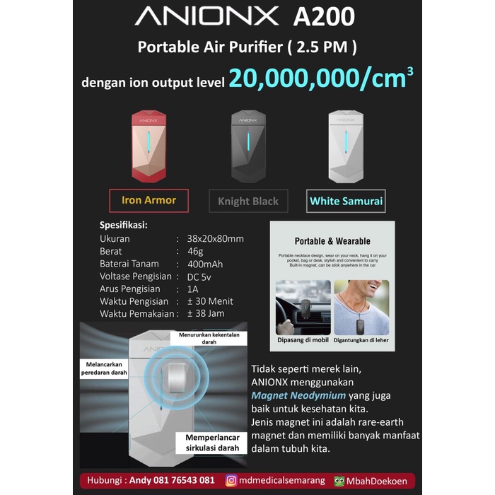 Cintramelin - Anionx A200 Air Purifier Kalung Pembersih Udara Ion Negatif Virus