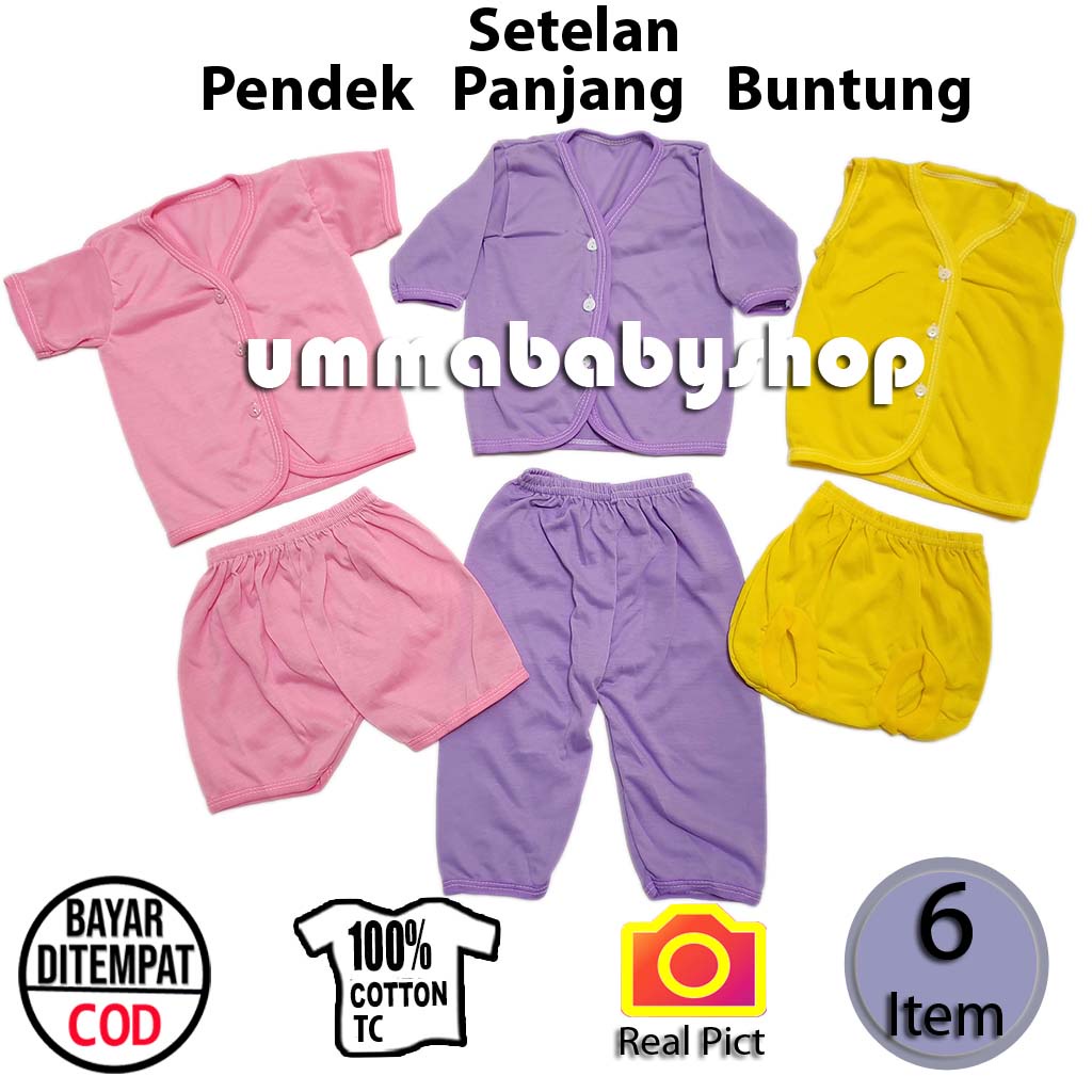 3 Set Setelan Lengkap Polos Perempuan Baju Celana Pop Paket Polos Newborn Perlengkapan Bayi Gift Set Kado Lahir Lengan Pendek Panjang Buntung