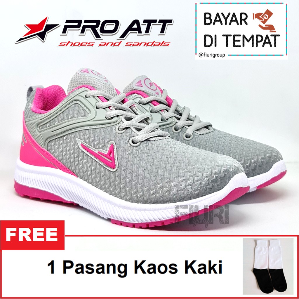 FIURI - Pro ATT Original - VIL 70 Abu - Abu Pink 37-40 - Sepatu Kets Wanita - Sepatu Sneakers Wanita - Sepatu Olahraga Sport Wanita - Sepatu Casual - Sepatu Jogging Lari Fitness Gym Senam Wanita - Sepatu Cewek - Sepatu Sekolah Bertali SD SMP SMA