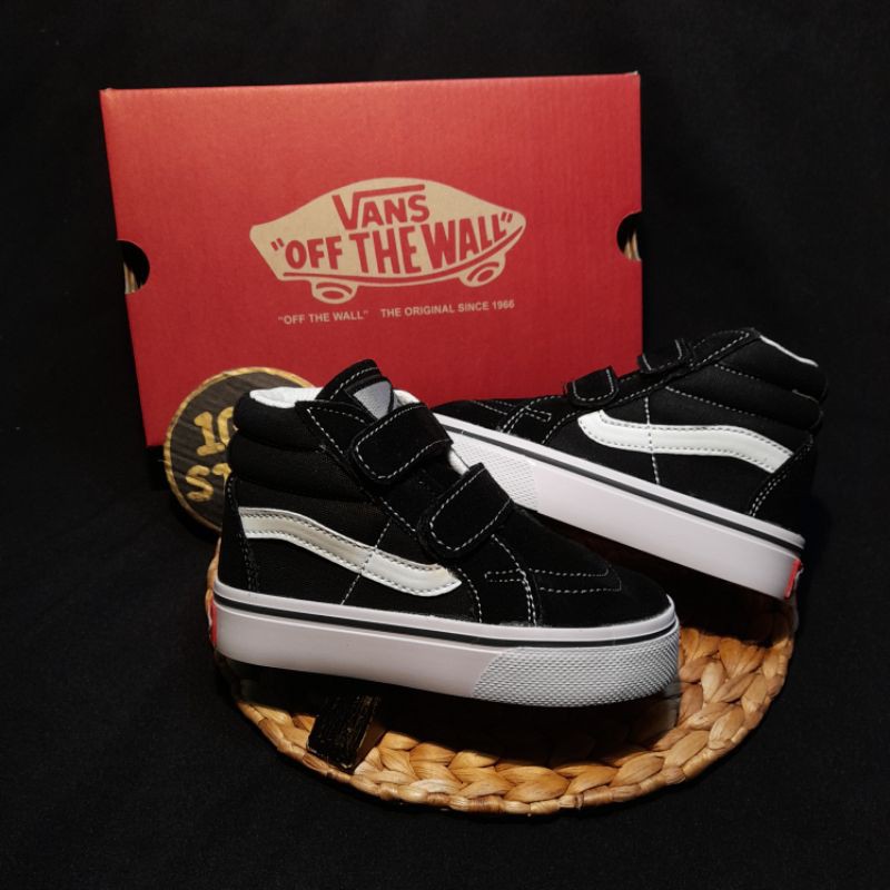 sepatu Vans anak sk8 BW tali/perekat size 17-35 jaminan Real pict