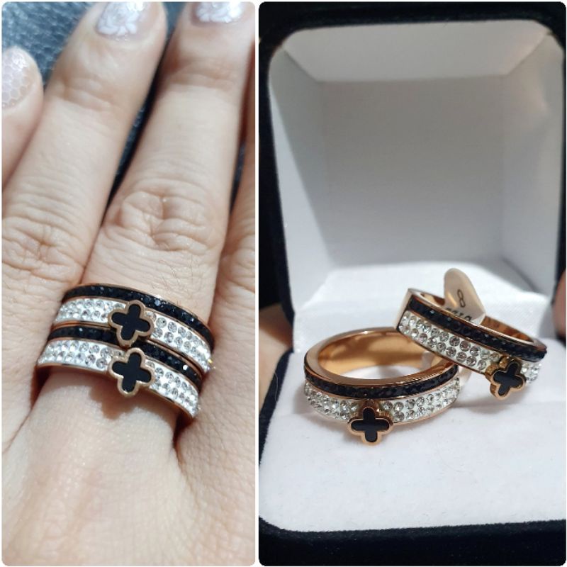 Cincin Titanium asli isi 2pc Stainless steel  mata kilau elv Isi 2pc Premium Anti karat anti alergi 06