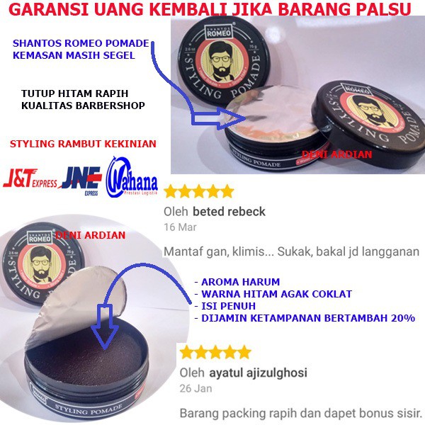 (BAYAR DI TEMPAT) POMADE SHANTOS ROMEO POMADE STYLING BARBERSHOP 75 GRAM STRONG POMADE