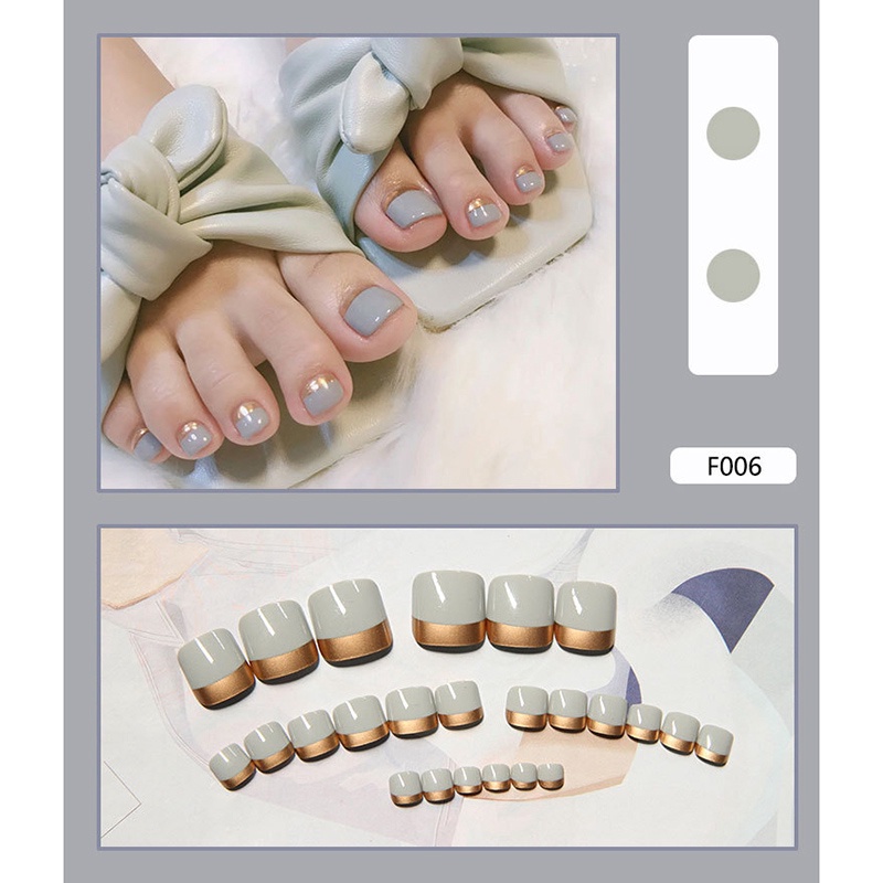 24pcs/ KUKU  PALSU KAKI  MOTIF TOE FAKE NAILS Untuk Nail Art