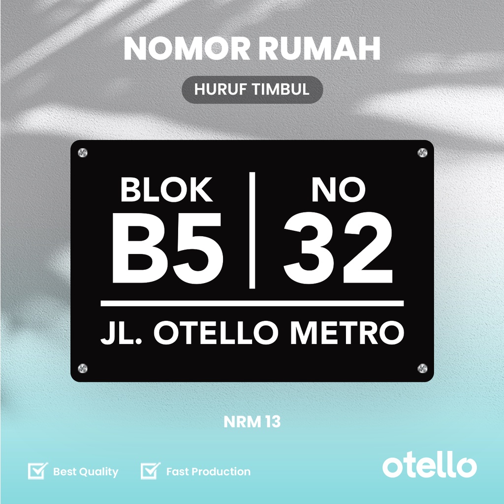 Custom Nomor Rumah Akrilik No Papan Alamat Nomer Acrylic Minimalist Otello NRM 13 Eksklusif Design