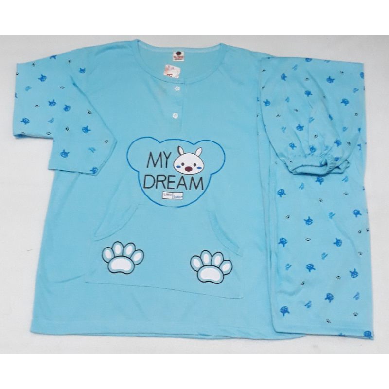 Baju Tidur Dewasa Lengan Panjang CPP XXL Piyama Dewasa murah-BIRU DREAM