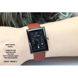 (BW) COD✅ JAM TANGAN WANITA TANGGAL AKTIF PREMIUM STRAP KULIT HUSH PUPPIES PERSEGI PANJANG BWL-44