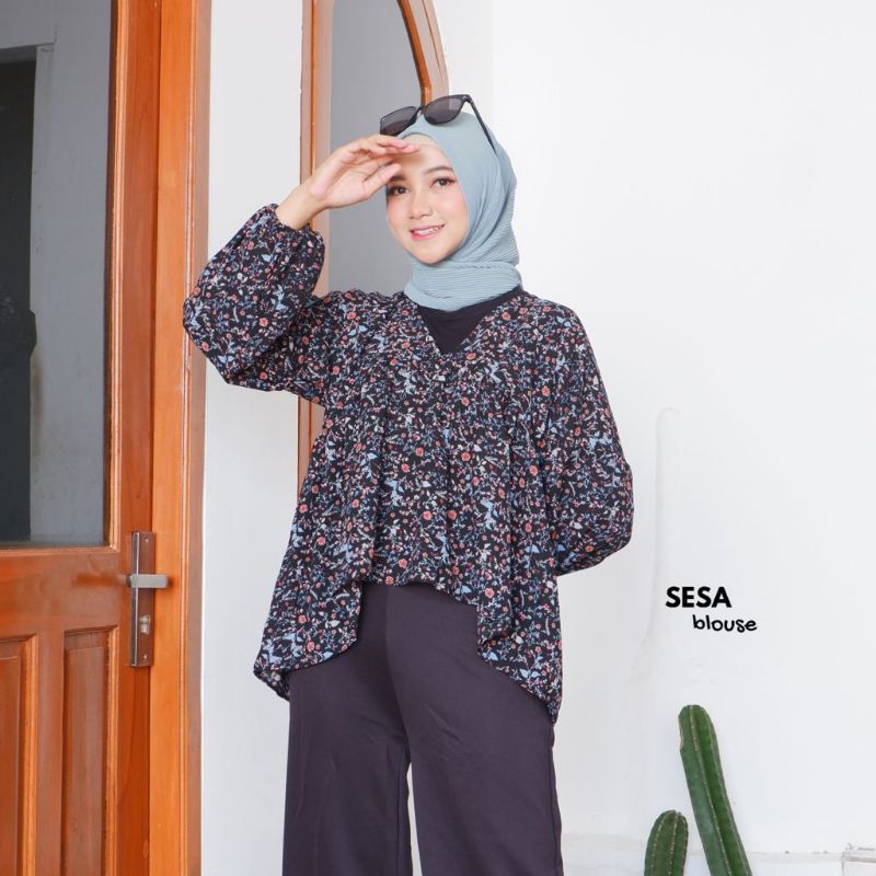 BLOUSE Bisa COD/Bayar ditempat/Gratis Ongkir  || Blouse TARTAN LENGAN BALON MIZU KOREAN STYLE | KEMEJA FLANEL WANITA NUMMA/KEMEJA CROP LENGAN PANJANG TARTAN-Sesa Black