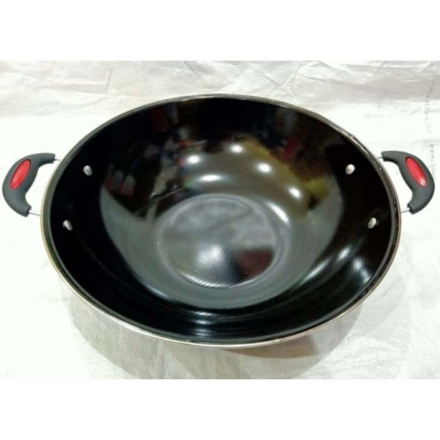 Wajan Penggorengan Kuali Hitam Enamel Anti Lengket 40 cm