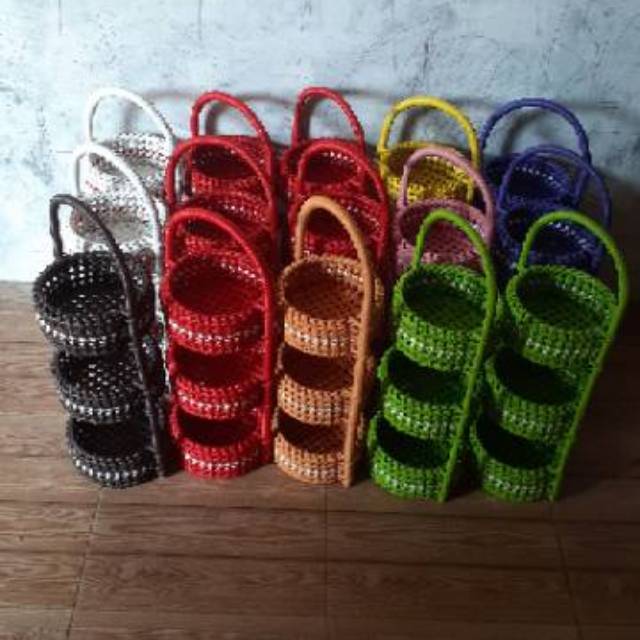 PROMO rak bumbu - keranjang bawang - tempat bumbu - rak bumbu bawang bahan rotan susun 3