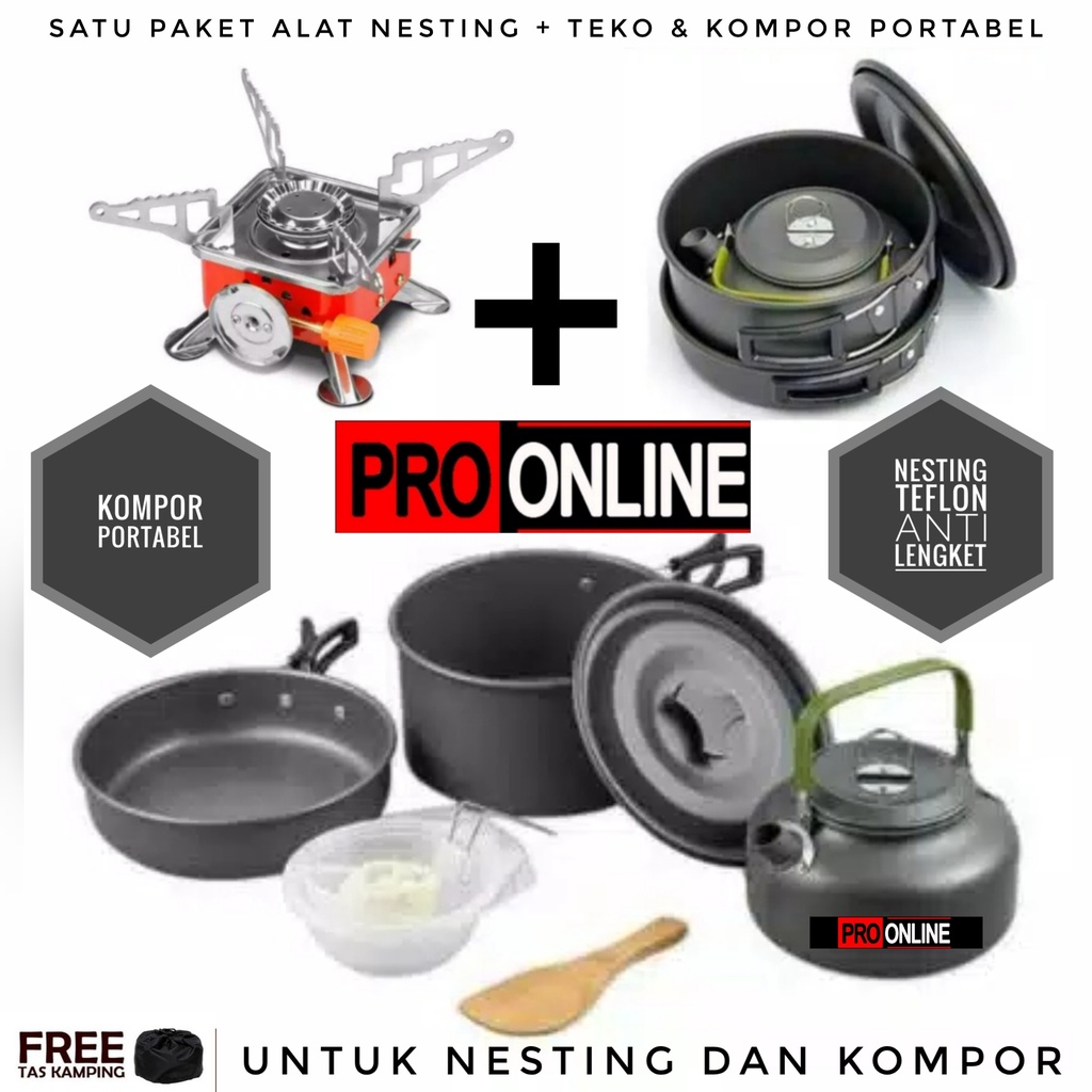 Nesting DS308 outdoor dengan teko dan kompor portable k202