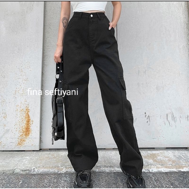 Cargo Hw Loose jeans Hitam by fina