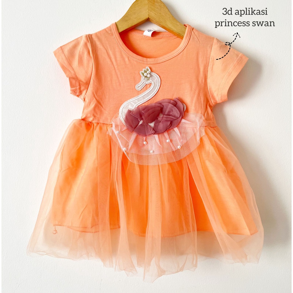 SIMPLE MEOW / LUCKY CAT / PEACHY / PRINCESS SWAN SLEEPING BEAUTY  DRESS Baju Dress Bunga Bandana Sepatu Pergi Lucu Fashion Anak Bayi Perempuan Cewek Import-5