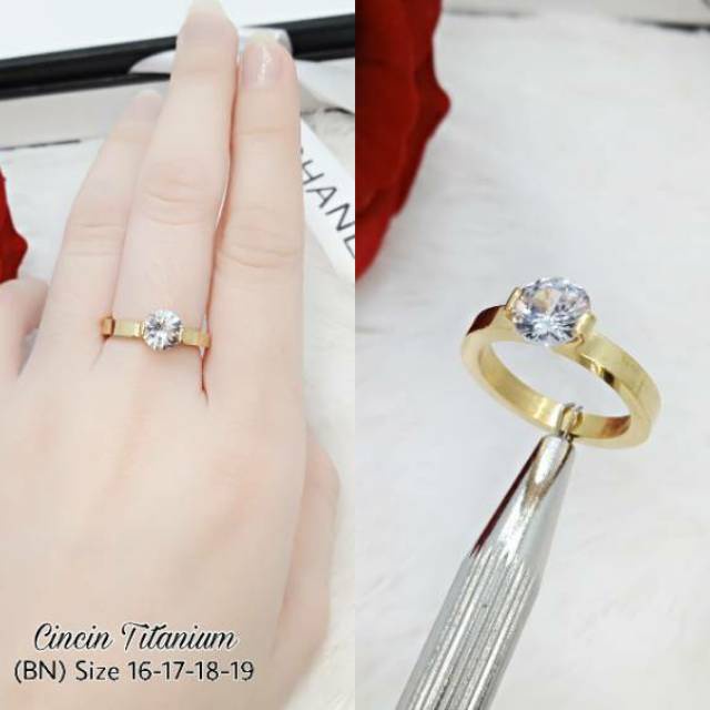 Cincin Titanium mata gold dan silver 100% anti karat dan anti luntur