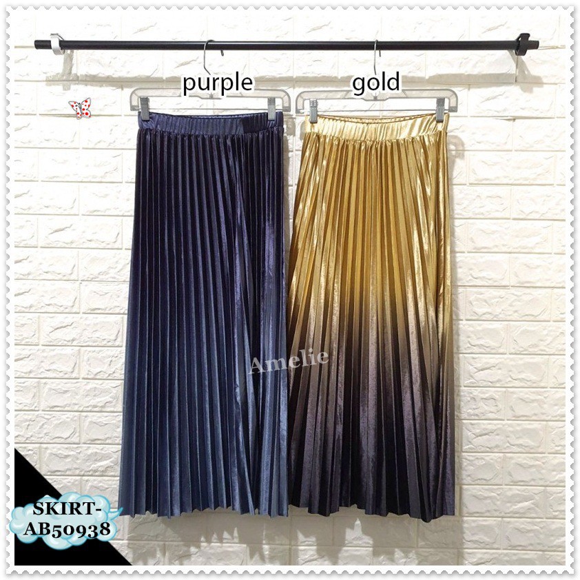 [baju wanita korea]  Rok Panjang Ombre Long Maxi Skirt Plisket Lipit Wanita Korea