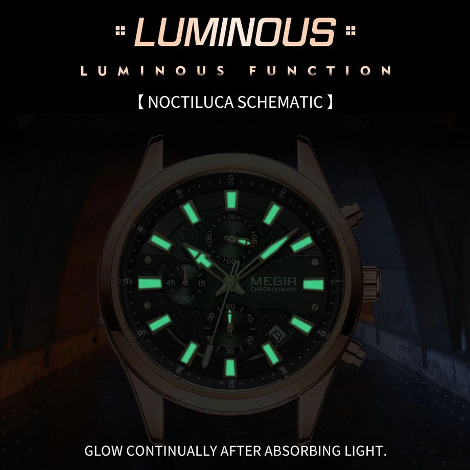 MEGIR 2154 Jam Tangan Pria Analog Chronograph Tali Kulit Luminous WATCHKITE WKOS