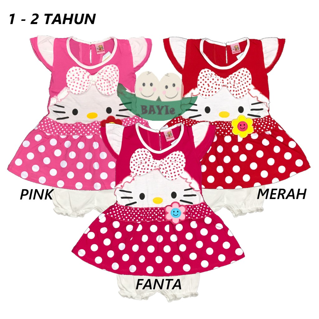 BAYIe - Setelan Baju Dress Anak/Bayi Perempuan motif KITTY PITA YUNISA/Pakaian anak cewek 1-2 tahun