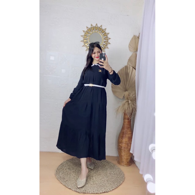 Daster Midi Dress Ghifaa Ruflle || Dress Wanita Busui Resleting Dapan Baju Wanita Homedress Homewear