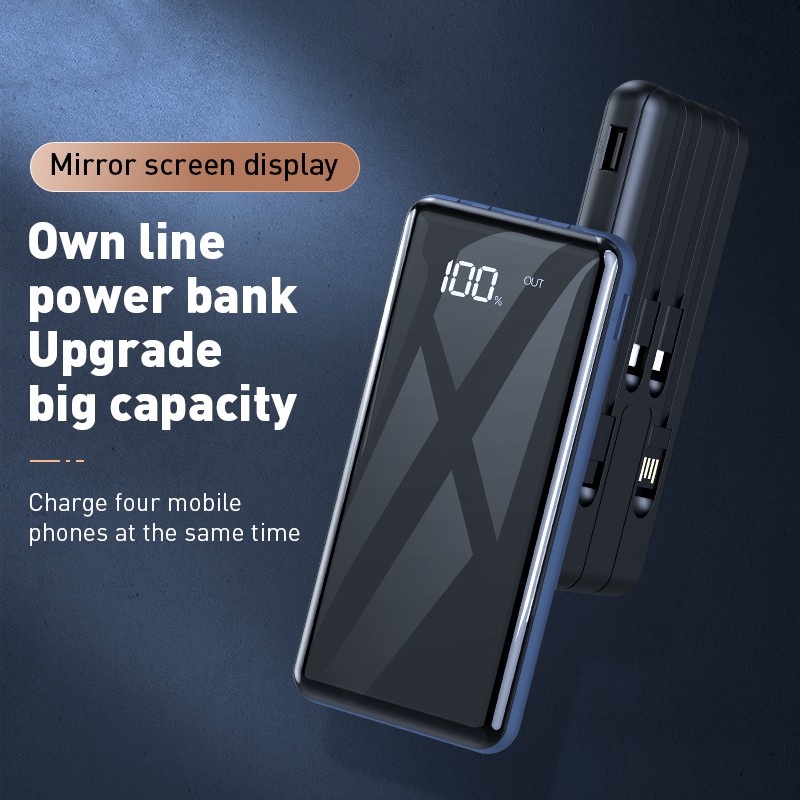 Powerbank 20000mAh 4 Cables Fast Charging Full Capacity Power Bank Portable Digital Display LED 4 Output 2 Input with Kabel Data Type C Micro Lightning-Can be used as Phone Holder Original Power Bank fit Oppo / Xiaomi / Vivo Ori