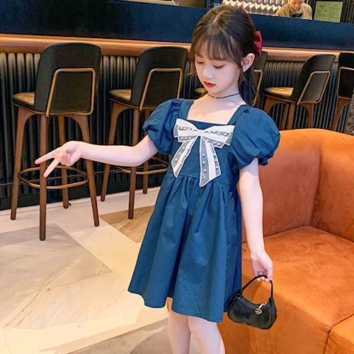 Baju Anak Cewek Korea Lengan Pendek Motif Dress Pita Renda K57