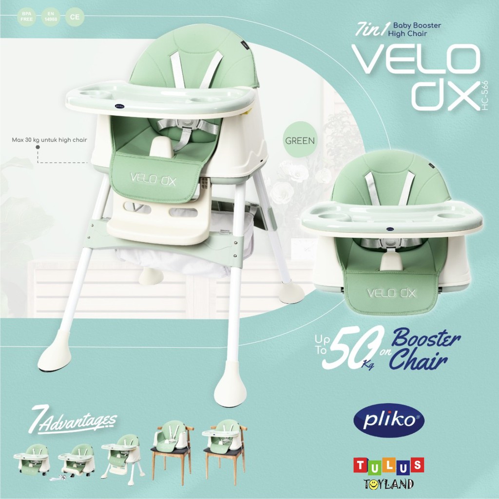 Kursi Makan Anak Pliko VELO DX 7 in 1 Baby Booster High Chair 7in1 multi fungsi baby seat highchair ride on