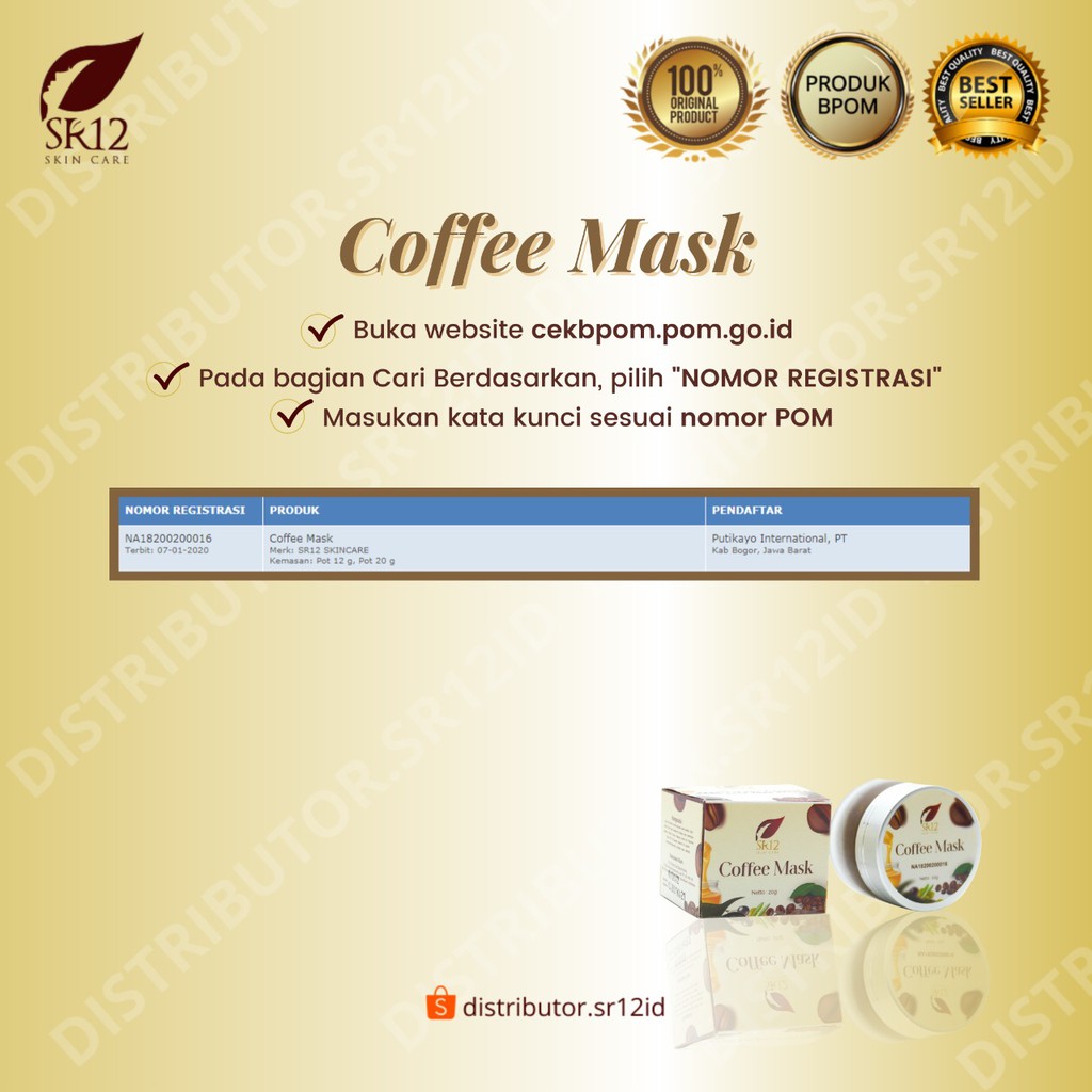 Coffee Mask SR12 Masker Peeling Kopi Ampuh atasi Flek Hitam Noda Bekas Jerawat dan Komedo 20gr