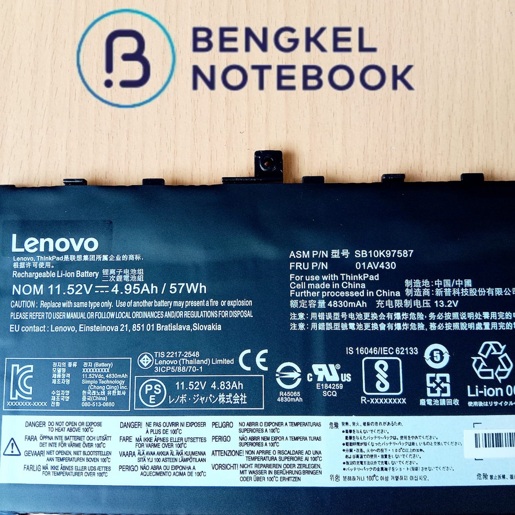 Baterai Lenovo Thinkpad X1 Carbon Gen6 2018 01AV494  01AV431 01AV430 SB10K97586