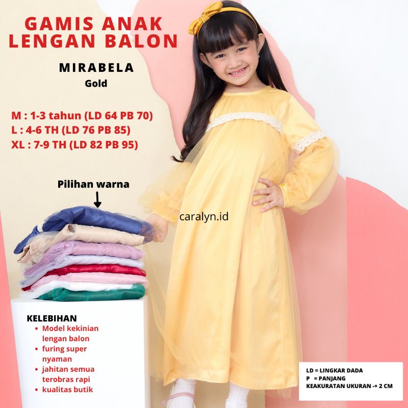 SUPER SALE GAMIS ANAK PEREMPUAN 1-9 TAHUN BAJU MUSLIM ANAK PEREMPUAN MIRABELLA LENGAN BALON MIRABELLA