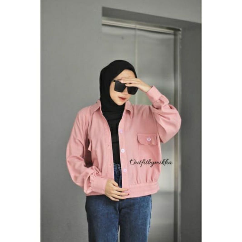 Jaket Kimi Atasan Wanita Crop Oversized Hits Selebgram Bahan Linen