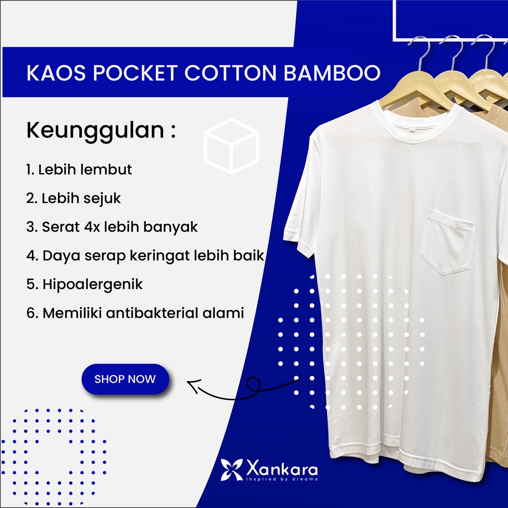 T-Shirt Pocket Catton Bamboo | Kaos Polos Lengan Pendek Saku Katun Bambu 30s