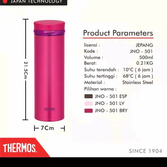 Thermos Tumbler Ultra Light 500ml JNO-501-LV JNO-501-RBY JNO-502-SHP  Termos