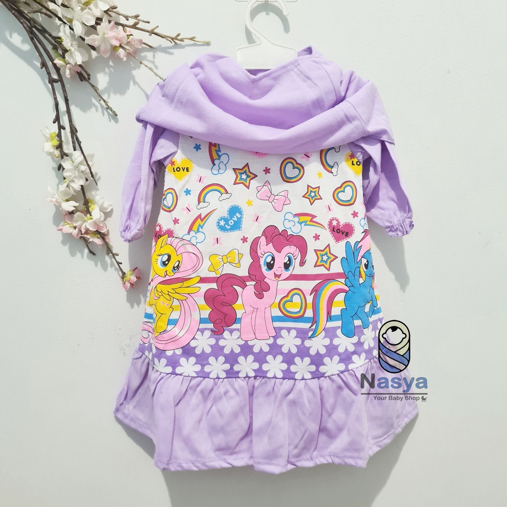 [N-098] DRESS/baju muslim anak perempuan + jilbab MURAH (0-12m)