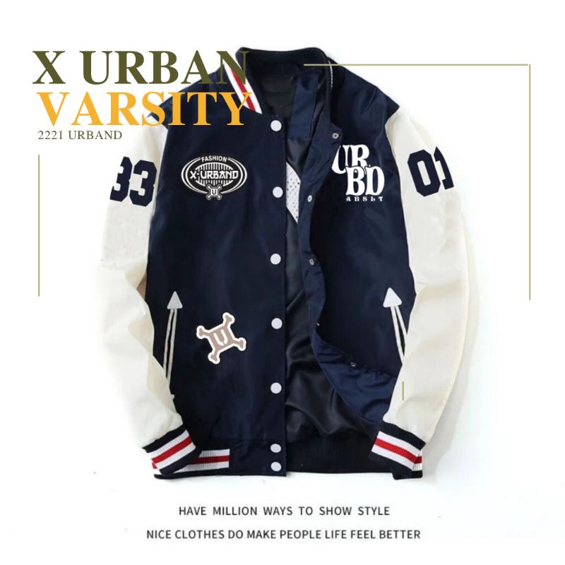 Jaket Varsity  Waterproof Baseball Bordir Pria Wanita