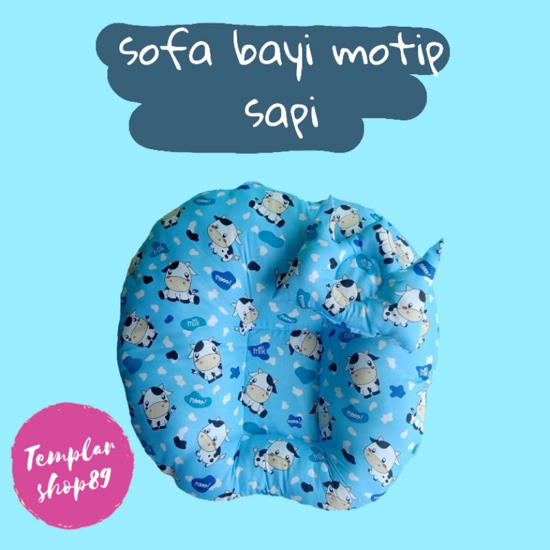 sofa bayi / baby launger free bantal mahkota bayi motip sapi