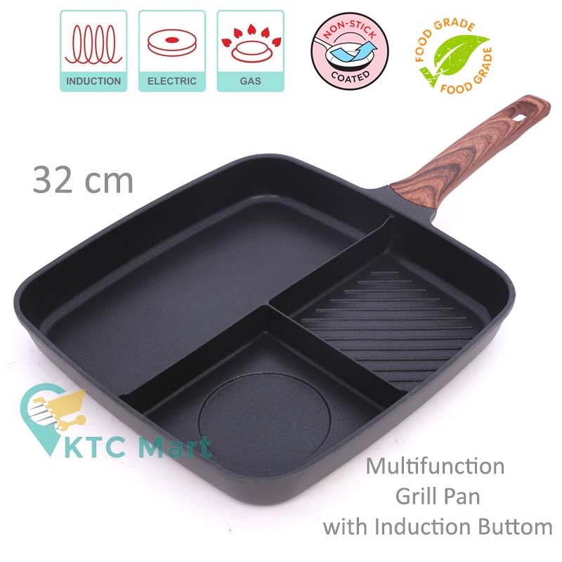 KTCmart - Multi Grill Pan Granite 3in1 Anti Lengket Alat Pemanggang | Premium Cookware