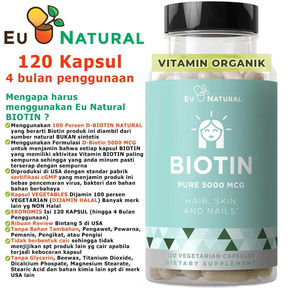 Eunatural / Eu Natural BIOTIN / D-BIOTIN 5000 MCG 120 Vegetarian Kapsul Original USA