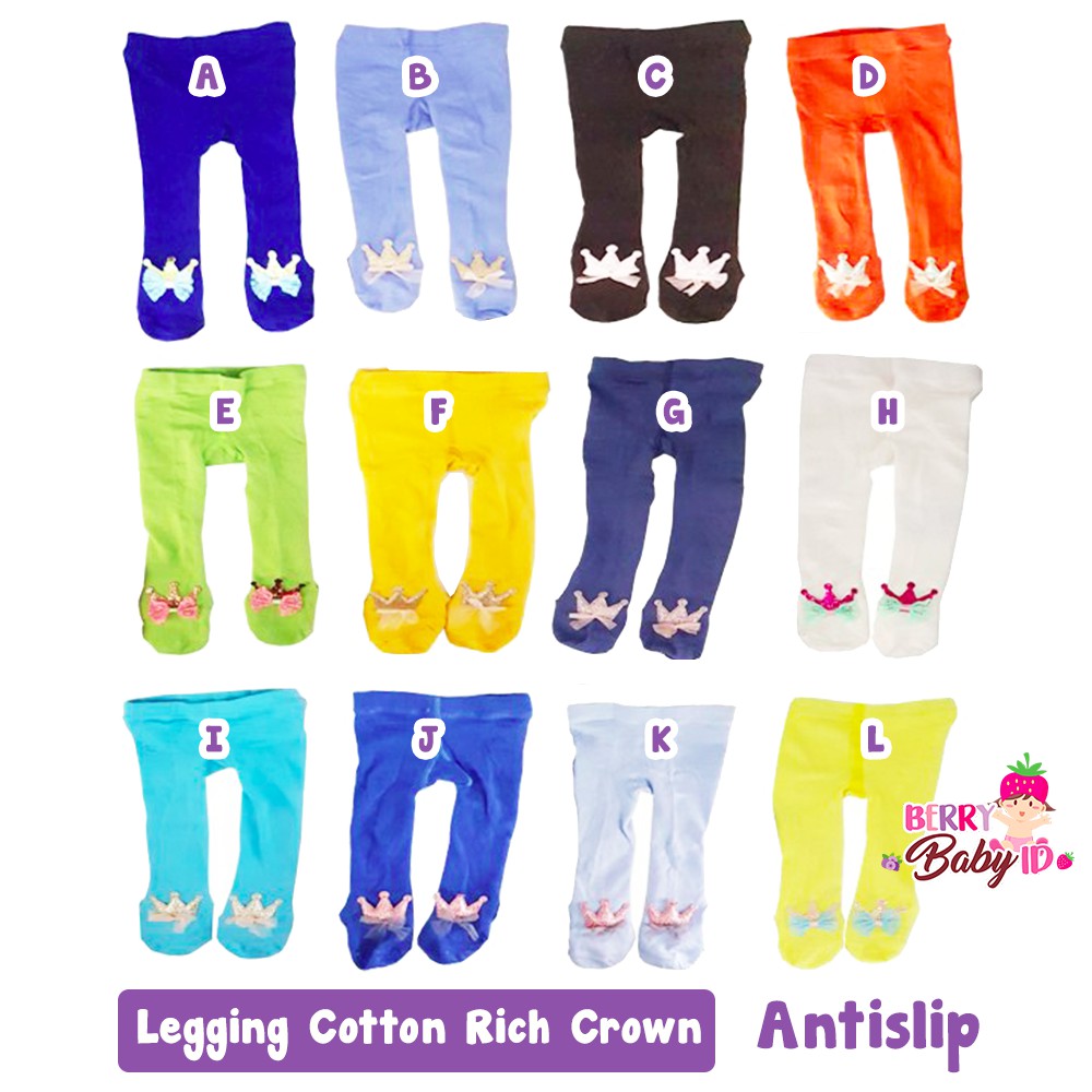 Cotton Rich Legging Anti Slip 3D Bayi 0-12 Bulan Crown Berry Mart