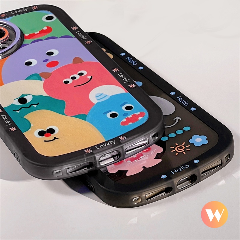 IPHONE Casing Tahan Guncangan Lensa Bulat Kompatibel Untuk Iphone7 8 6 6s Plus 11 13 12 14 Pro MAX XR XS MAX X SE 2020lucu Graffiti Kartun Monster Kecil Soft TPU Back Case