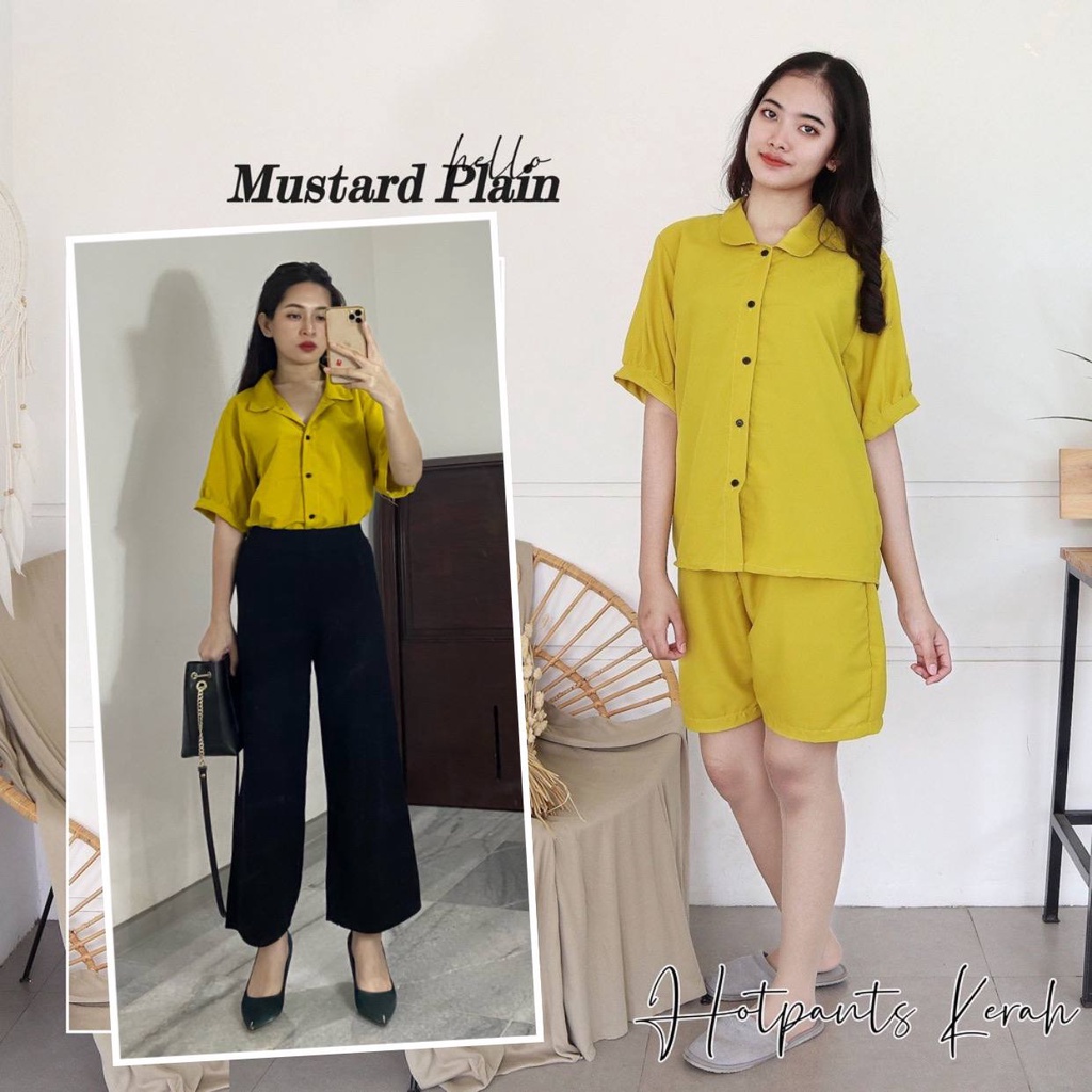 IZANY Piyama Dewasa Hotpant Lengan Balon / HP / Set Celana Pendek Dewasa banyak varian RAYON-MUSTARD PLAIN SA