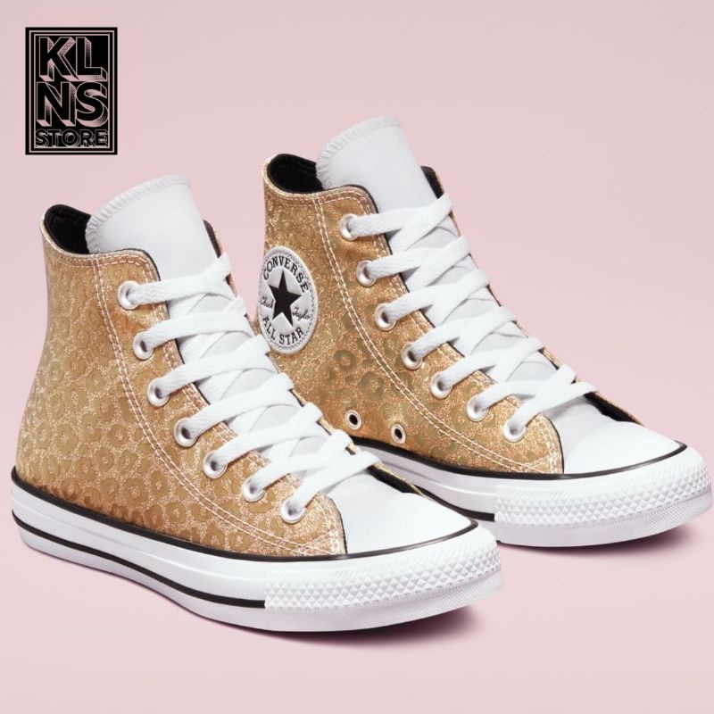 SEPATU CONVERSE ORIGINAL / CONVERSE CT HIGH LEOPARD GLITTER GOLD  WHITE