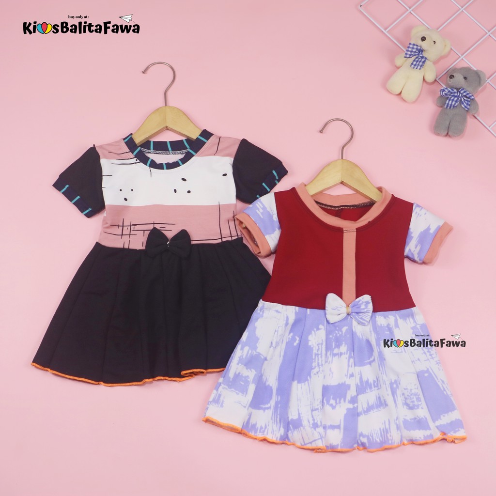 (0-6 Bulan) Dress Pita Baby New Born / Baju Anak Perempuan Lengan Gaun Motif Import Murah Pakaian