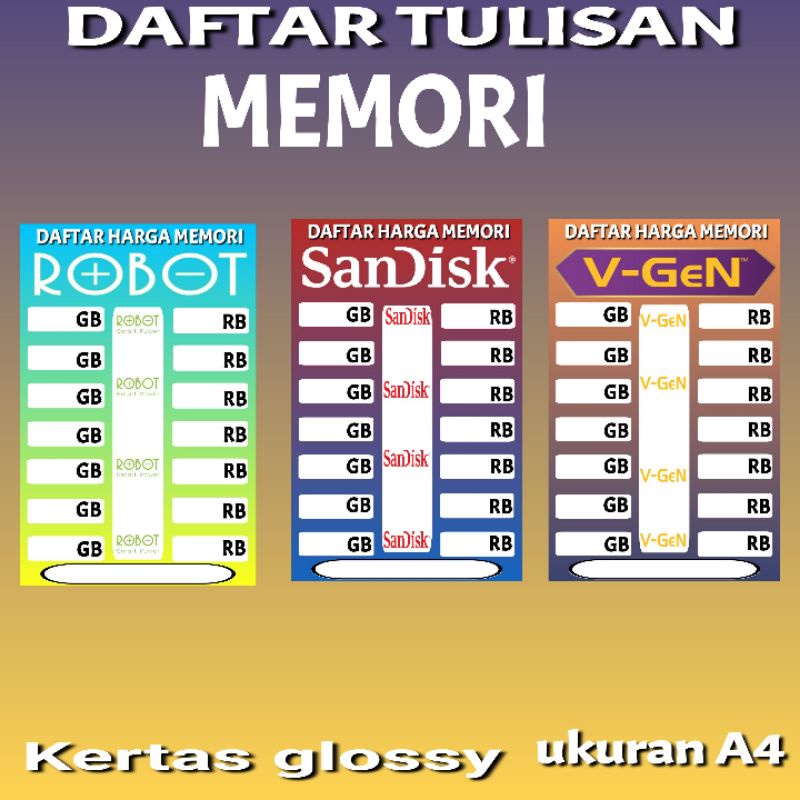 

TULISAN DAFTAR HARGA BRAND MEMORI 03