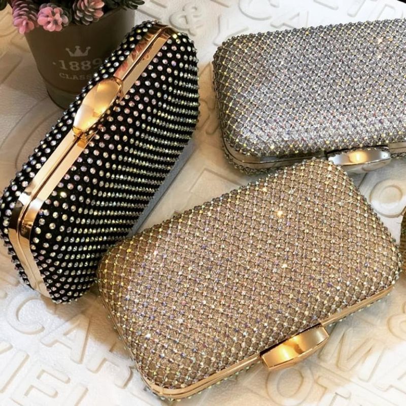 Tas Pesta LAUREN Embellished Crystal Box Clutch