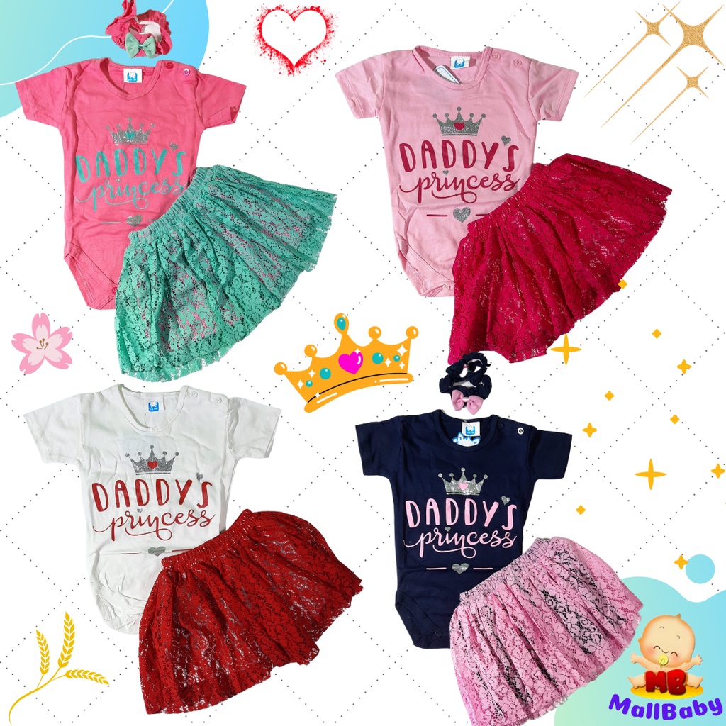 Baju Bayi Perempuan 6-12 Bulan Setelan Rok Bayi Perempuan 0-6 Bulan Set Bandana Daddy's Princess